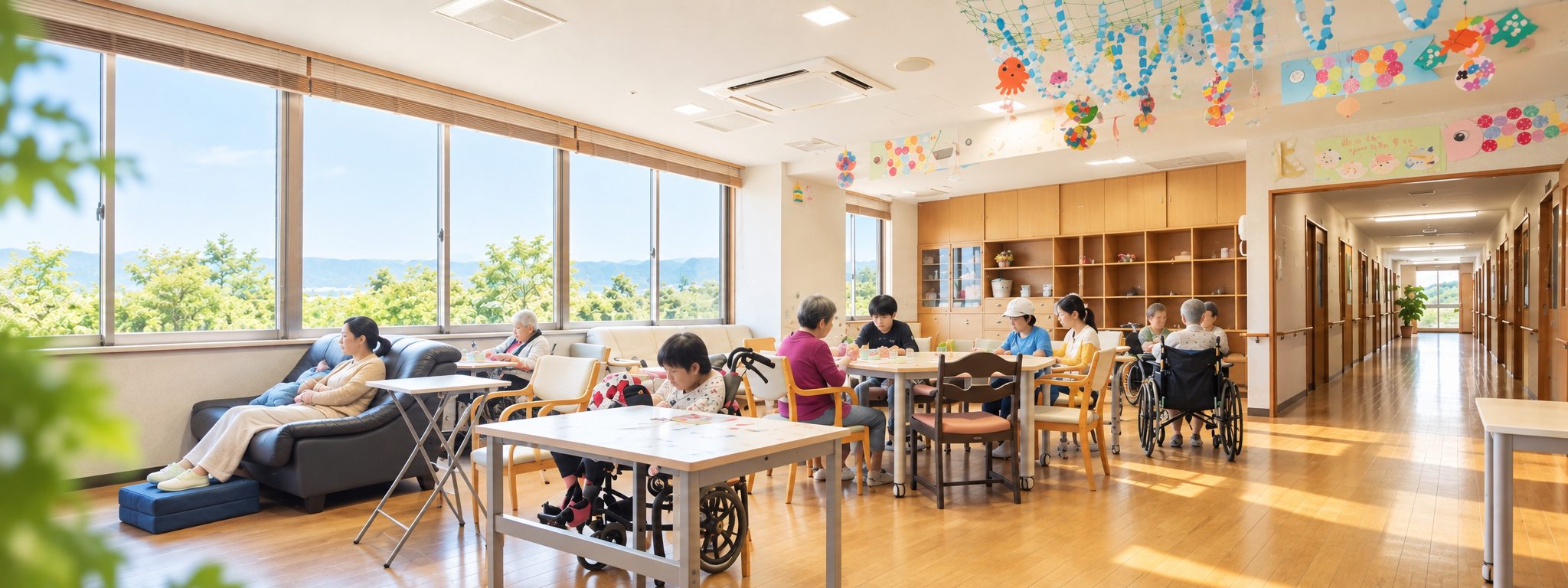 なかまの家で活動する利用者と職員